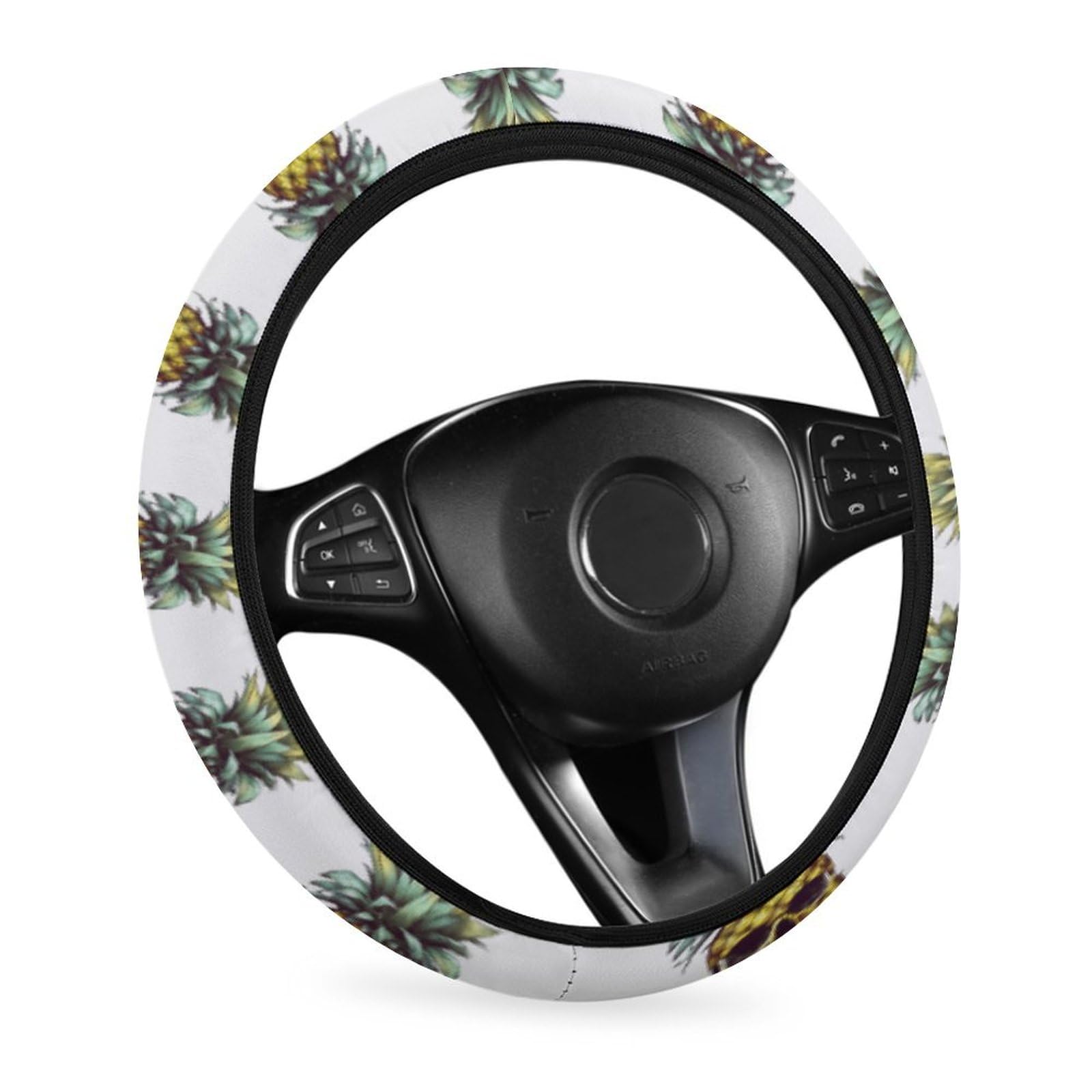 Coole Lenkradhülle mit Totenkopf-Ananas-Design für Damen und Herren, atmungsaktiv, rutschfest, Auto-Lenkradschutz, dehnbar, universal, 38,1 cm (15 Zoll) Autoinnenraum von BTCOWZRV