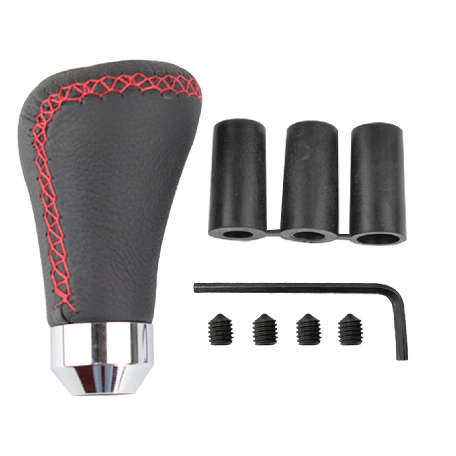 BTFWM Universal 5 Gang Manuelle Leder Rot Stich Auto Schalthebel Schaltknauf Shifter Hebel Stift Ersatz Gearstick Auto Innen Teile Manueller Schaltknauf von BTFWM