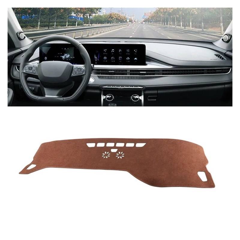 Auto-Armaturenbrett-Abdeckung Für Chery Für Tiggo 8 Pro Max 2021 2022 2023 Für Hybrid Auto Dashboard Abdeckung Vermeiden Licht Pad Sonnenschutz Anti-Uv Teppiche Matte(B Brown) von BTHMGBAE