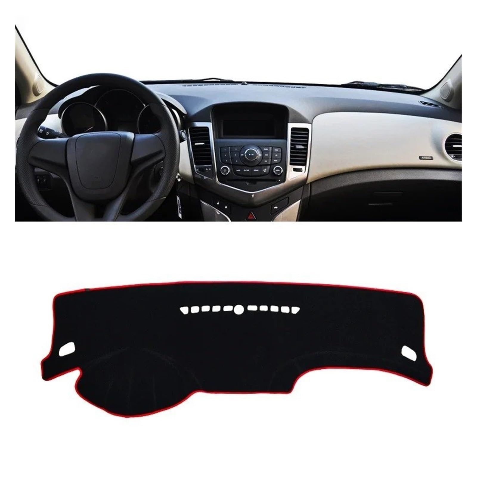 Auto-Armaturenbrett-Abdeckung Für Chevrolet Für Cruze J300 J400 2009-2015 Auto Dashboard Vermeiden Licht Pad Instrument Abdeckung Matten Zubehör(LHD Red Side) von BTHMGBAE