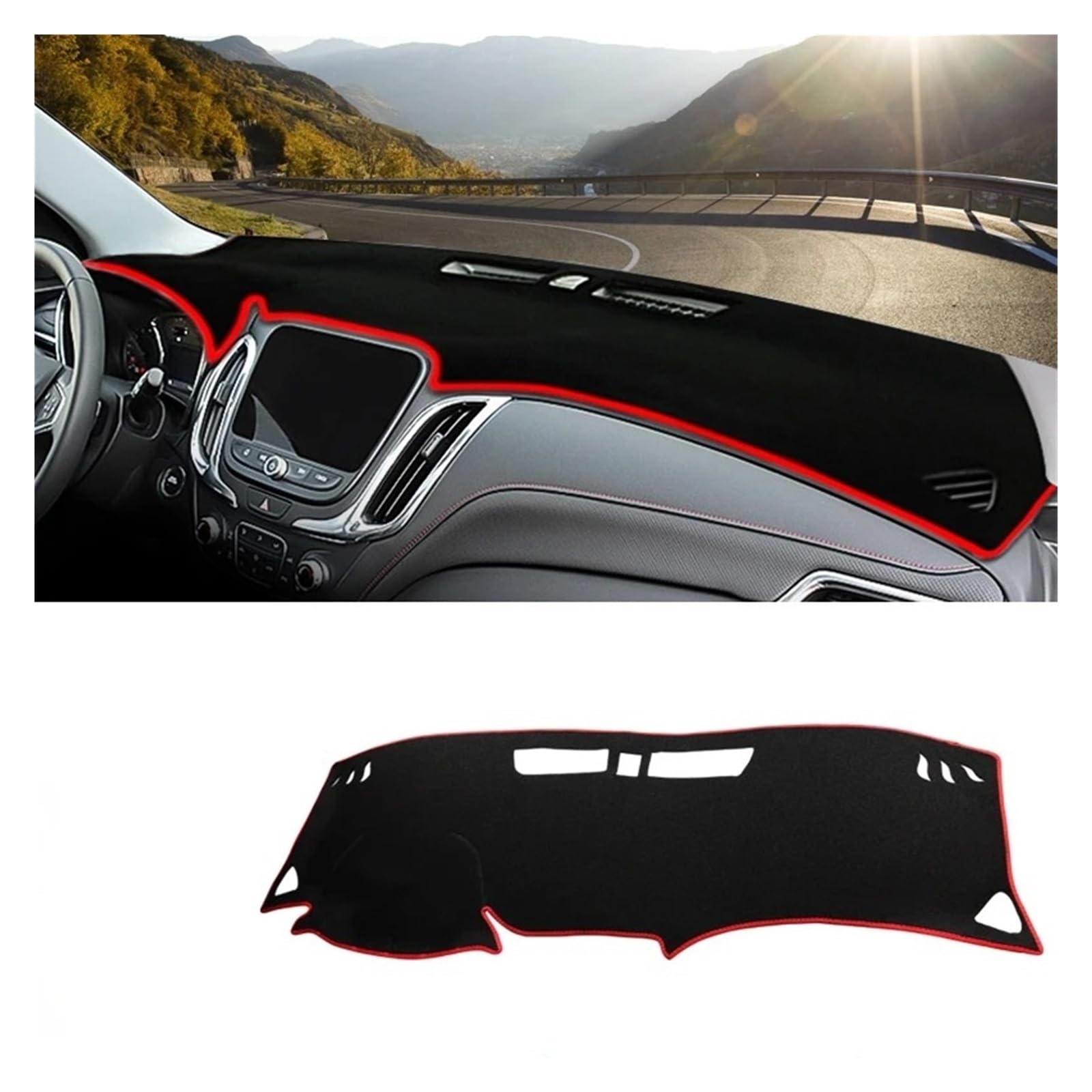 Auto-Armaturenbrett-Abdeckung Für Chevrolet Für Equinox 2017 2018 2019 2020 2021 2022 2023 Auto Dashboard Abdeckung Sonnenschirm Anti-Uv Fall Nicht-Slip Zubehör(A Red Side) von BTHMGBAE