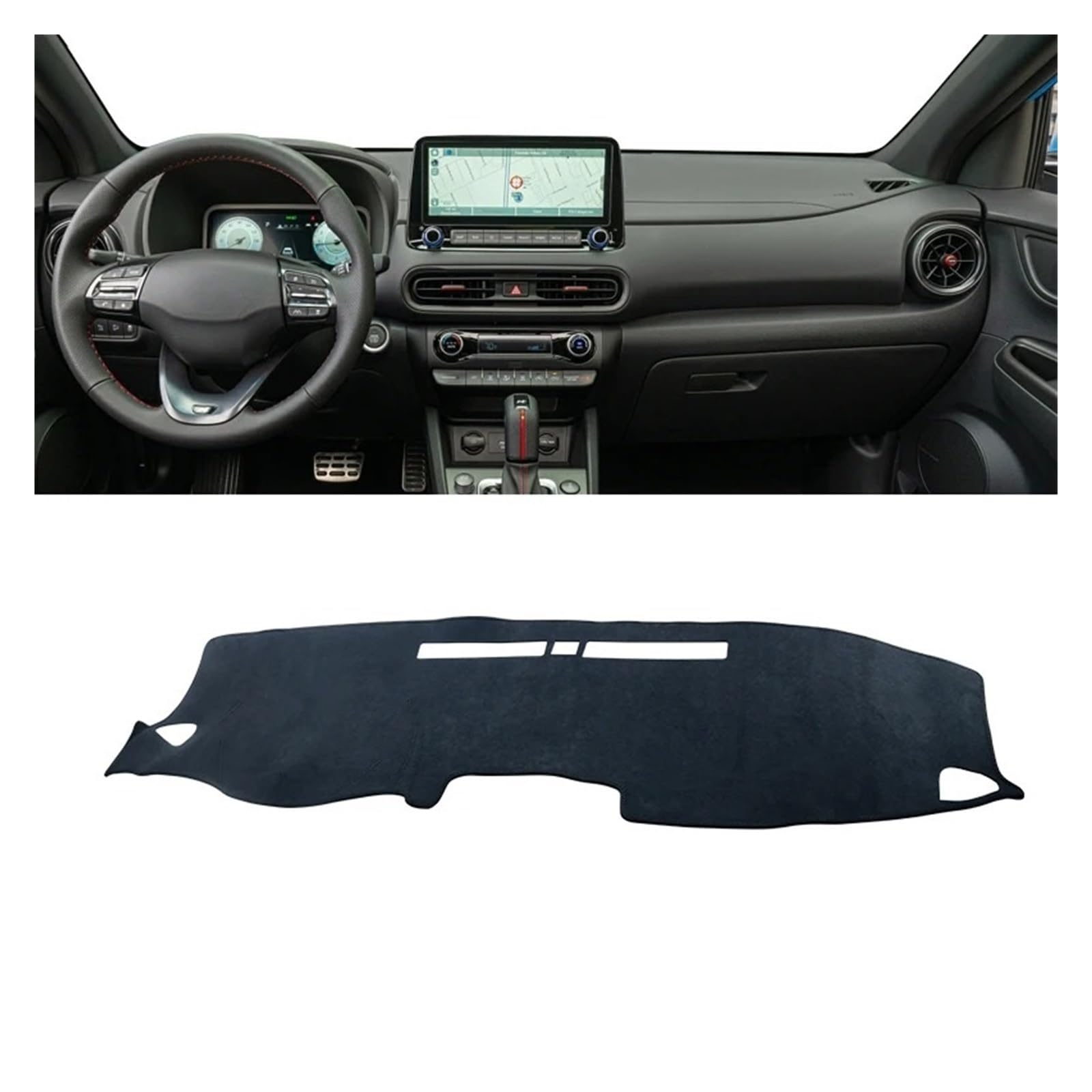 Auto-Armaturenbrett-Abdeckung Für Hyundai Für KONA 2017 2018 2019 2020 2021 2022 2023 LHD Auto Dashboard Abdeckung Dash Matte Sonnenschutz Nicht-Slip Pad Zubehör(B Black) von BTHMGBAE