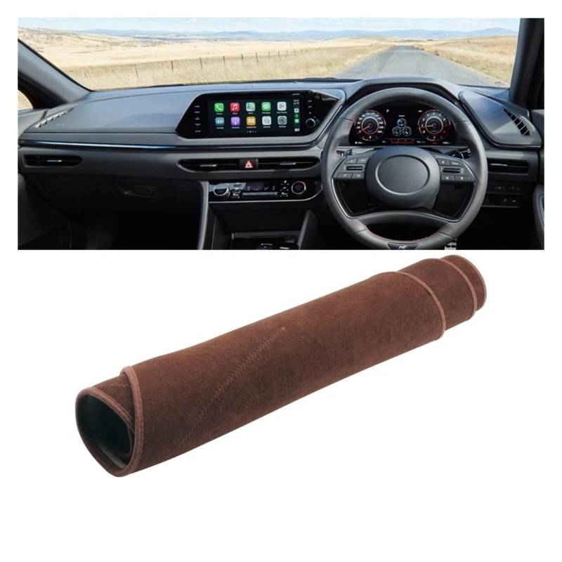 Auto-Armaturenbrett-Abdeckung Für Hyundai Für Sonata DN8 2019 2020 2021 2022 Auto Dashboard Abdeckung Dash Matte Sonnenschutz Vermeiden Licht Nicht-Slip Pad Zubehör(RHD Brown) von BTHMGBAE