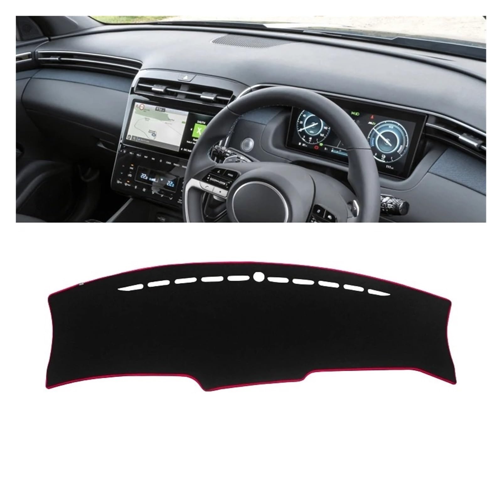 Auto-Armaturenbrett-Abdeckung Für Hyundai Für Tucson NX4 2021 2022 2023 Auto Dashboard Abdeckung Matten Vermeiden Licht Pads Anti-Uv Fall Sonnenschutz Trim Teppiche(A Red Side RHD) von BTHMGBAE