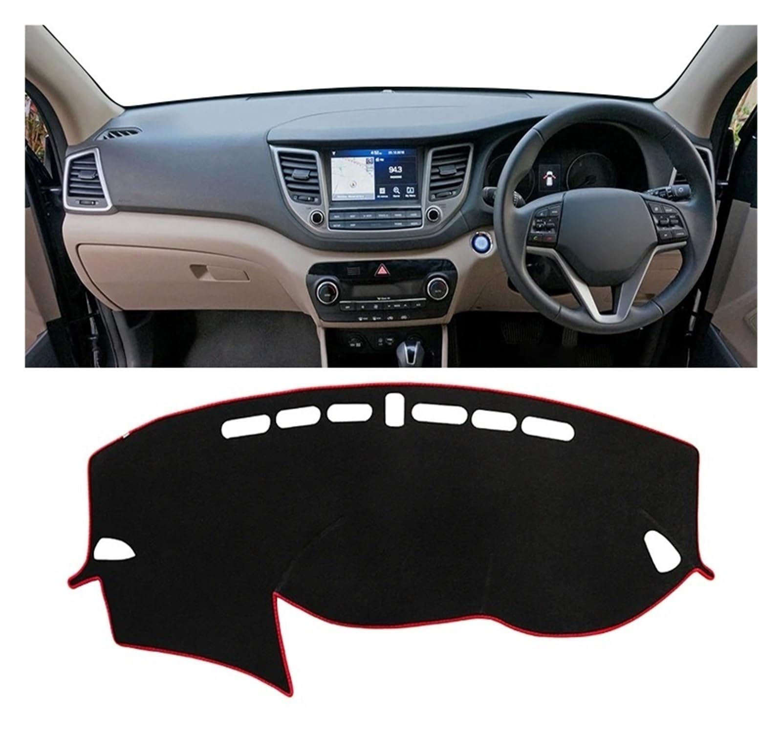 Auto-Armaturenbrett-Abdeckung Für Hyundai Für Tucson TL 2015 2016 2017 2018 Auto Dashboard Abdeckung Vermeiden Licht Pad Instrument Panel Teppiche Anti-Uv Fall(A RHD Red Side) von BTHMGBAE