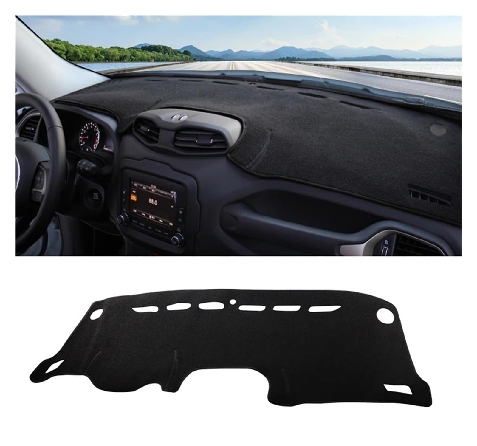 Auto-Armaturenbrett-Abdeckung Für Jeep Für Renegade 2015-2023 LHD Auto Dashboard Abdeckung Vermeiden Licht Pad Anti-Uv Teppich Nicht-Slip Matte(A Black Side) von BTHMGBAE