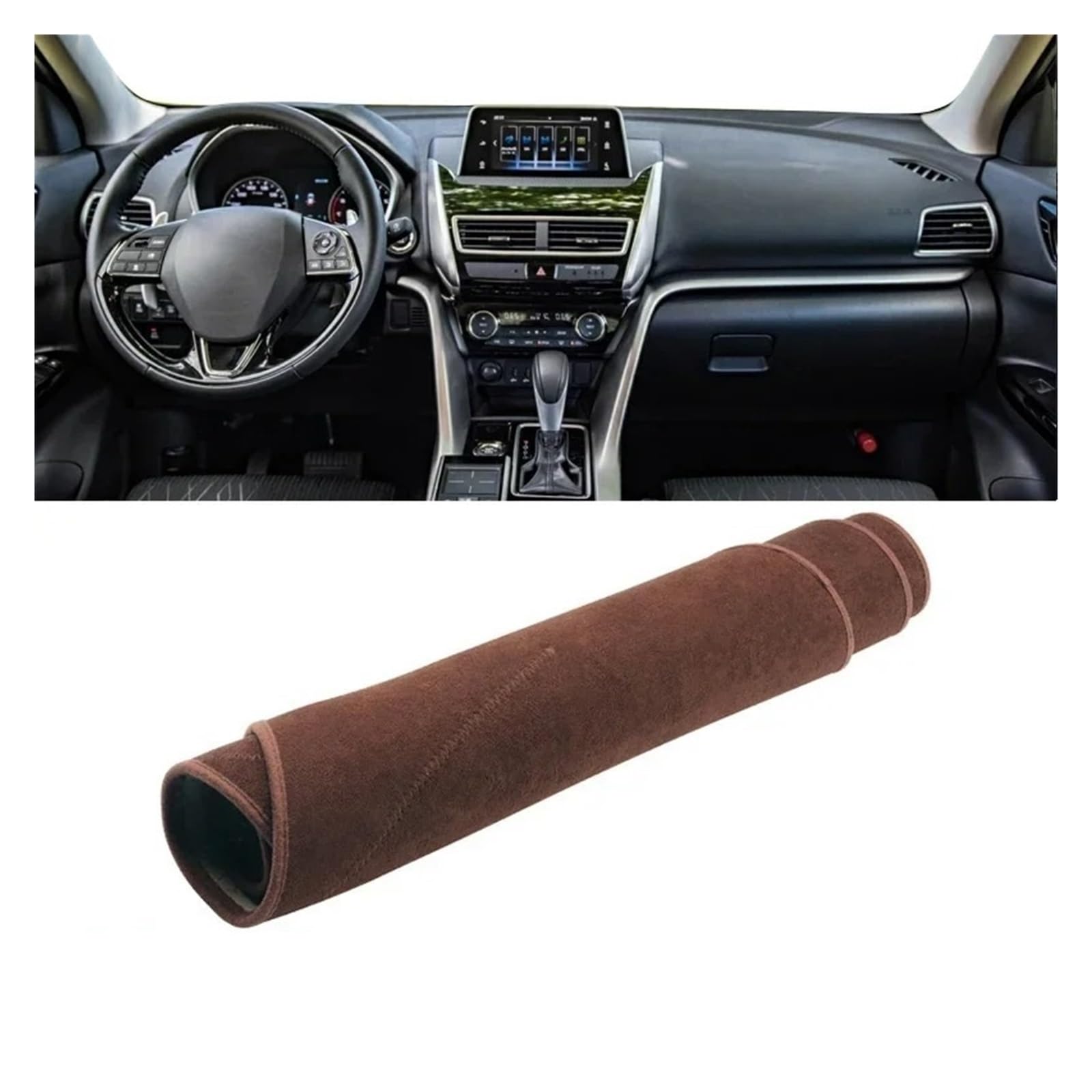 Auto-Armaturenbrett-Abdeckung Für Mitsubishi Für Eclipse Für Cross 2017 2018 2019 2020 2021 2022 2023 Auto Dashboard Abdeckung Sonnenschutz Nicht-Slip Matte Zubehör(LHD Brown) von BTHMGBAE