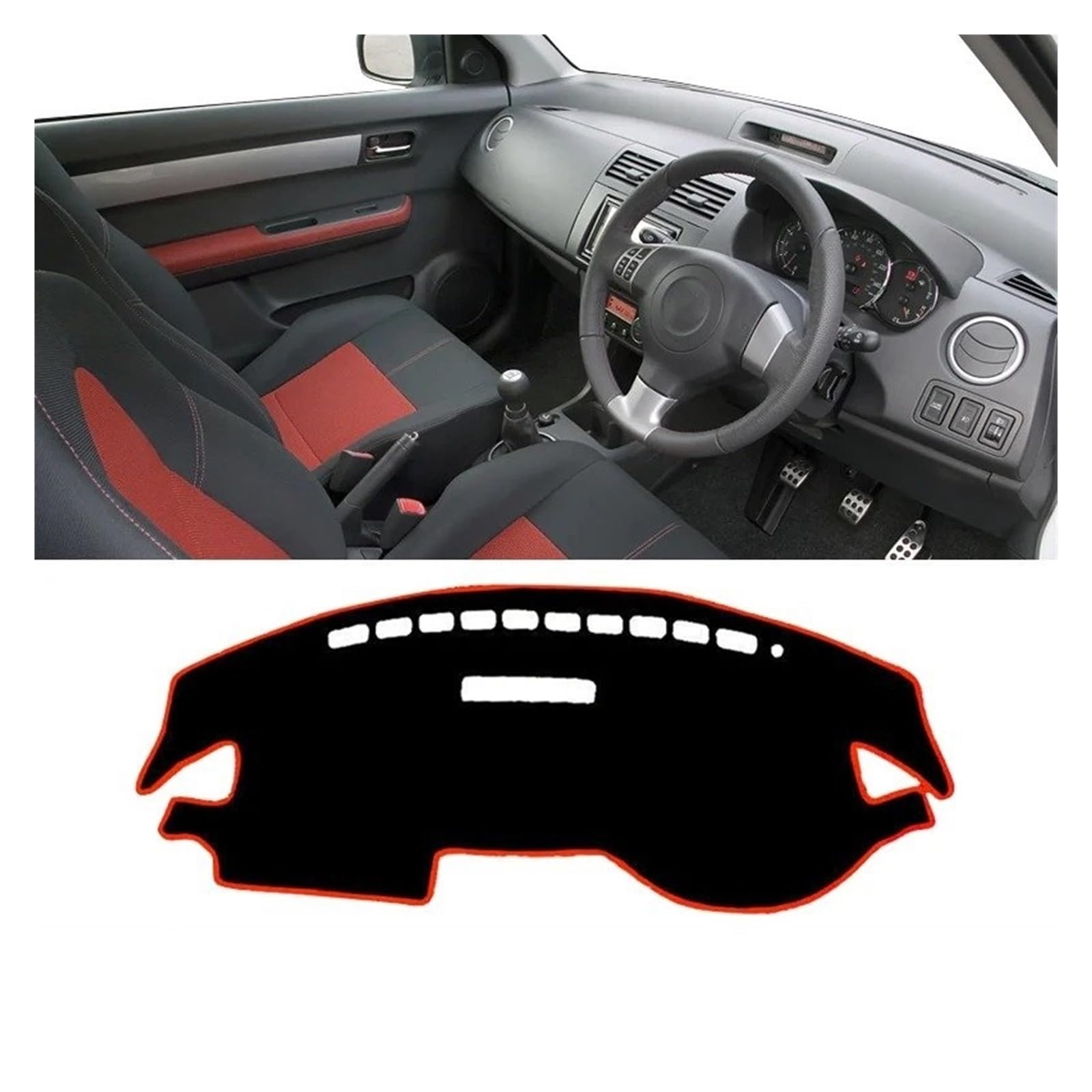 Auto-Armaturenbrett-Abdeckung Für Suzuki Für Swift Sport 2005 2006 2007 2008 2009 2010 Auto Dashboard Matte Sonnenschutz Instrument Schreibtisch Nicht-Slip Abdeckung(Red Side RHD) von BTHMGBAE