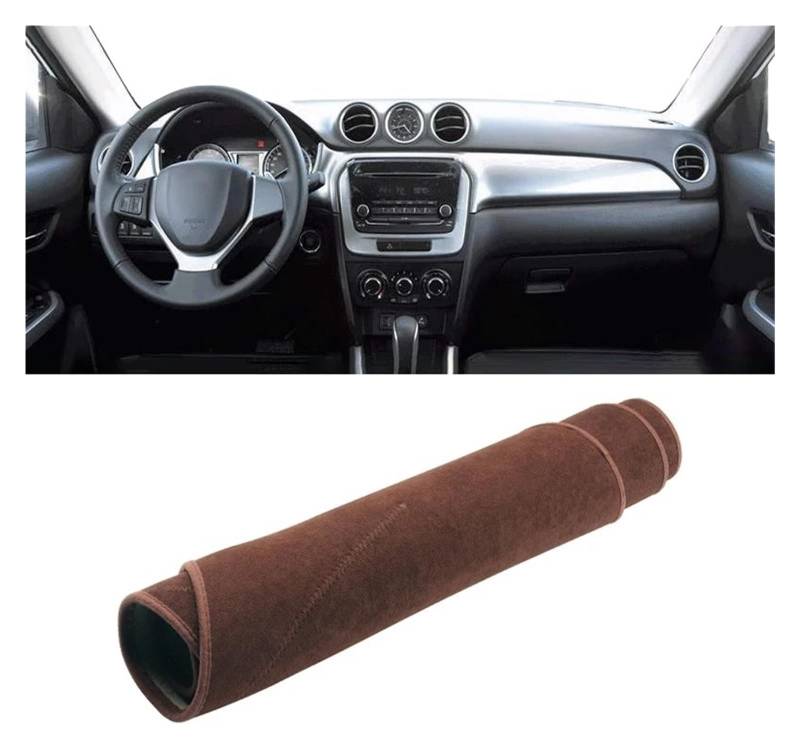 Auto-Armaturenbrett-Abdeckung Für Suzuki Für Vitara LY 2015 2016 2017 2018 2019 2020 2021 2022 Auto Dashboard Abdeckung Vermeiden Licht Matte Instrument Teppich(B LHD Brown) von BTHMGBAE