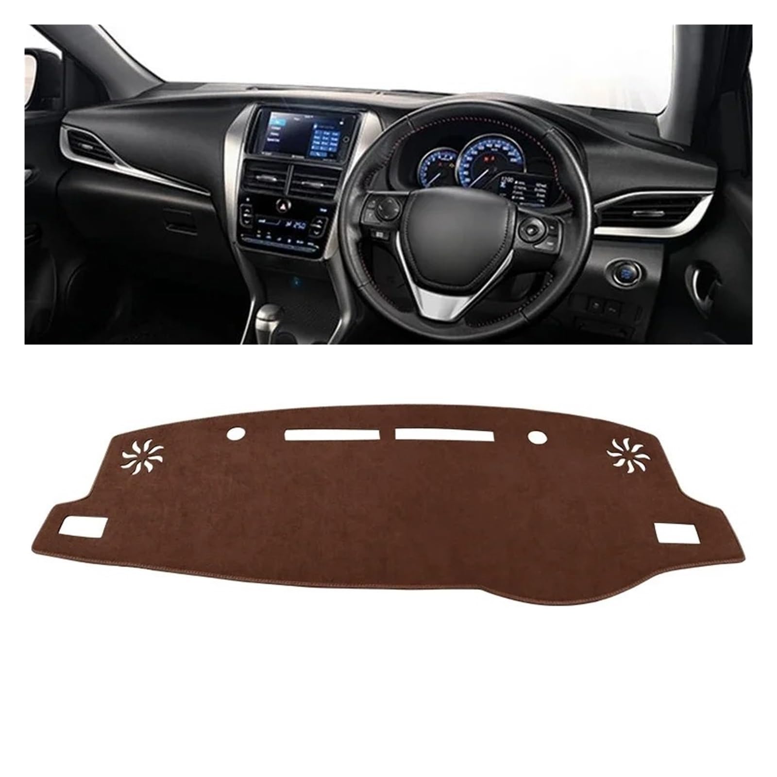 Auto-Armaturenbrett-Abdeckung Für Toyota Für Vios 2019 2020 2021 2022 2023 Auto Dashboard Abdeckung Dash Matte Sonnenschutz Nicht-Slip Pad Zubehör(B RHD Brown) von BTHMGBAE