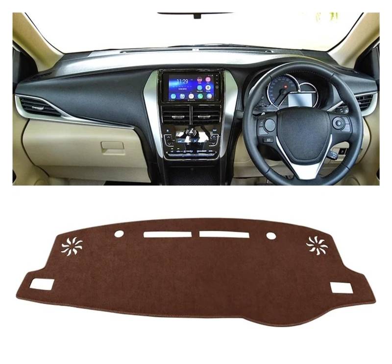 Auto-Armaturenbrett-Abdeckung Für Toyota Für Yaris Für Ativ 2019 2020 2021 2022 2023 Auto Dashboard Abdeckung Dash Matte Sonnenschutz Nicht-Slip Pad Zubehör(B RHD Brown) von BTHMGBAE