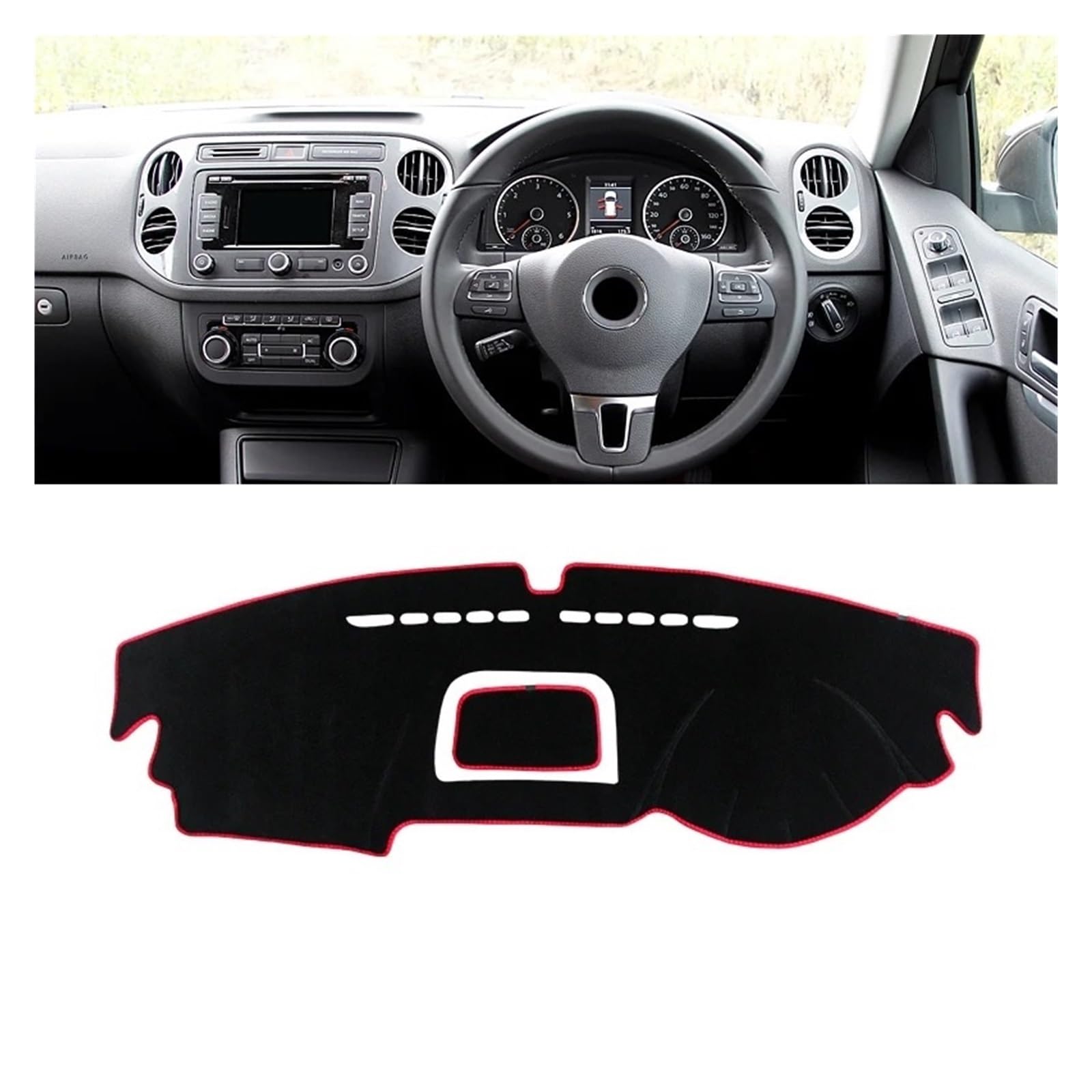 Auto-Armaturenbrett-Abdeckung Für VW Für Tiguan 5N 2007 2008 2009 2010 2011 2012 2013 2014 2015 2016 Auto Dashboard Abdeckung Vermeiden Licht Matte Anti-Uv Teppich(A Red Side RHD) von BTHMGBAE