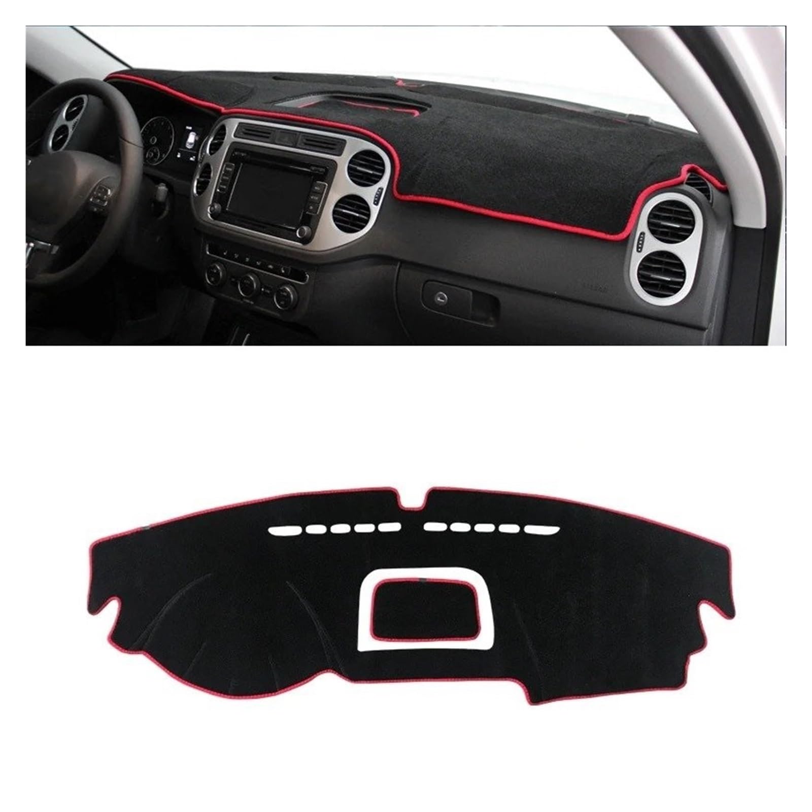 Auto-Armaturenbrett-Abdeckung Für VW Für Tiguan MK1 2007 2008 2009 2010 2011 2012 2013 2014 2015 Auto Dashboard Abdeckung Dash Matte Sonnenschutz Pad Zubehör(A Red Side LHD) von BTHMGBAE