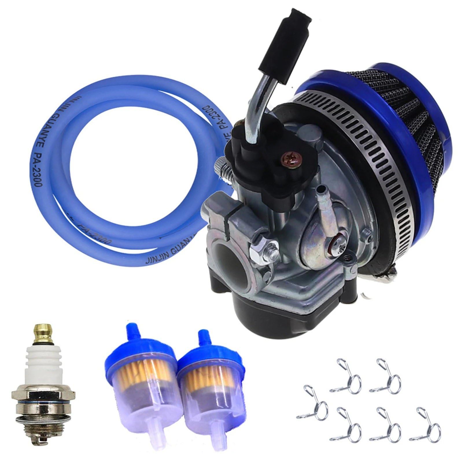 Rennvergaser Für 2-Takt 49ccm 50ccm 66ccm 80ccm 100ccm Mit Luftfilter Für 2-Takt-Motor Gasmotor Motorisiertes Motorrad Motorrad Vergaser(Blue) von BTHMGBAE