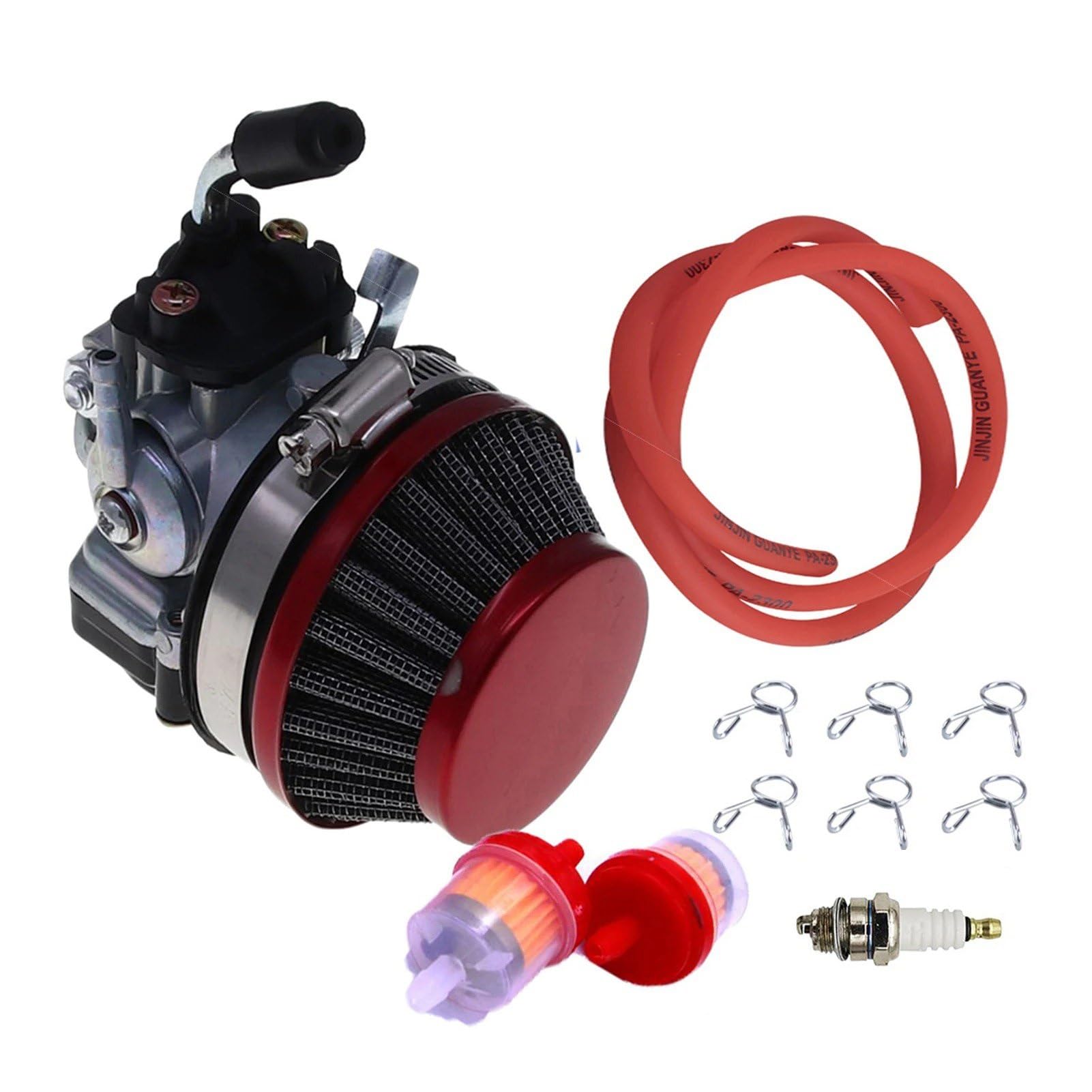 Rennvergaser Für 2-Takt 49ccm 50ccm 66ccm 80ccm 100ccm Mit Luftfilter Für 2-Takt-Motor Gasmotor Motorisiertes Motorrad Motorrad Vergaser(Red) von BTHMGBAE