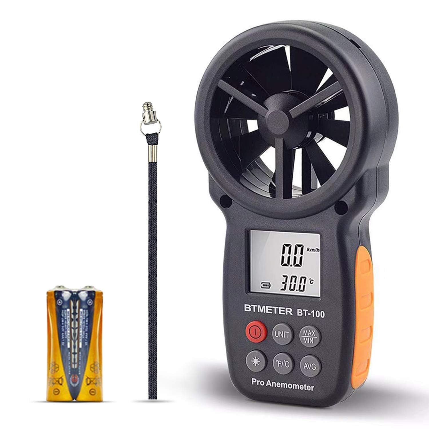 BTMETER BT-100 Hand-Anemometer, digitales Windgeschwindigkeitsmessgerät, Luftstromgeschwindigkeitstester für HVAC-Schießdrohne, Windkühlung, -10 °C - 45 °C Windtemperatur von BTMETER