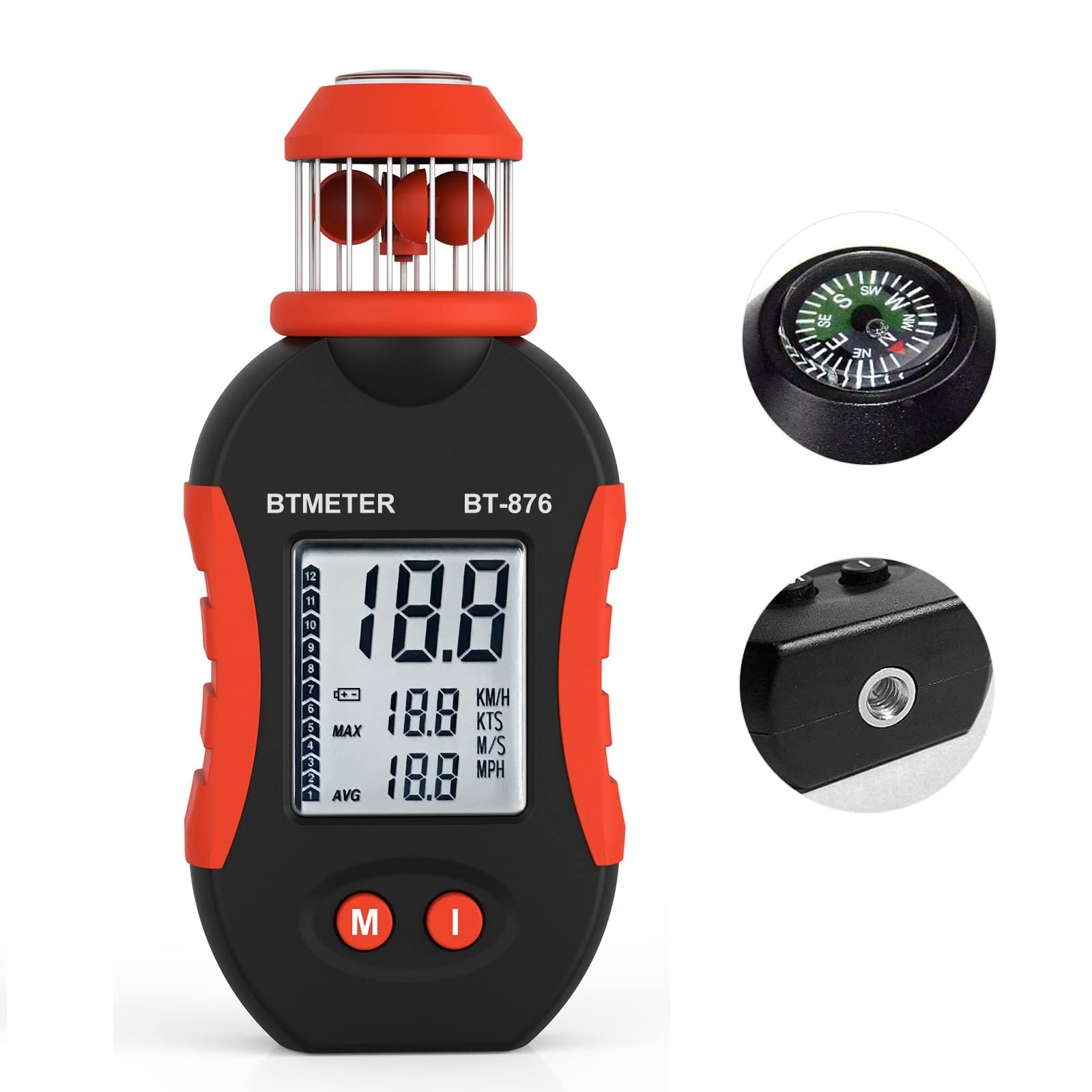 BTMETER BT-876 Mini Handbecher Anemometer, Digitales Windmesser im Taschenformat misst 0.7~42 m/s Windgeschwindigkeit mit Anzeige des Avg/Max Luftstroms für Drohnenflüge, HVAC, Segeln von BTMETER