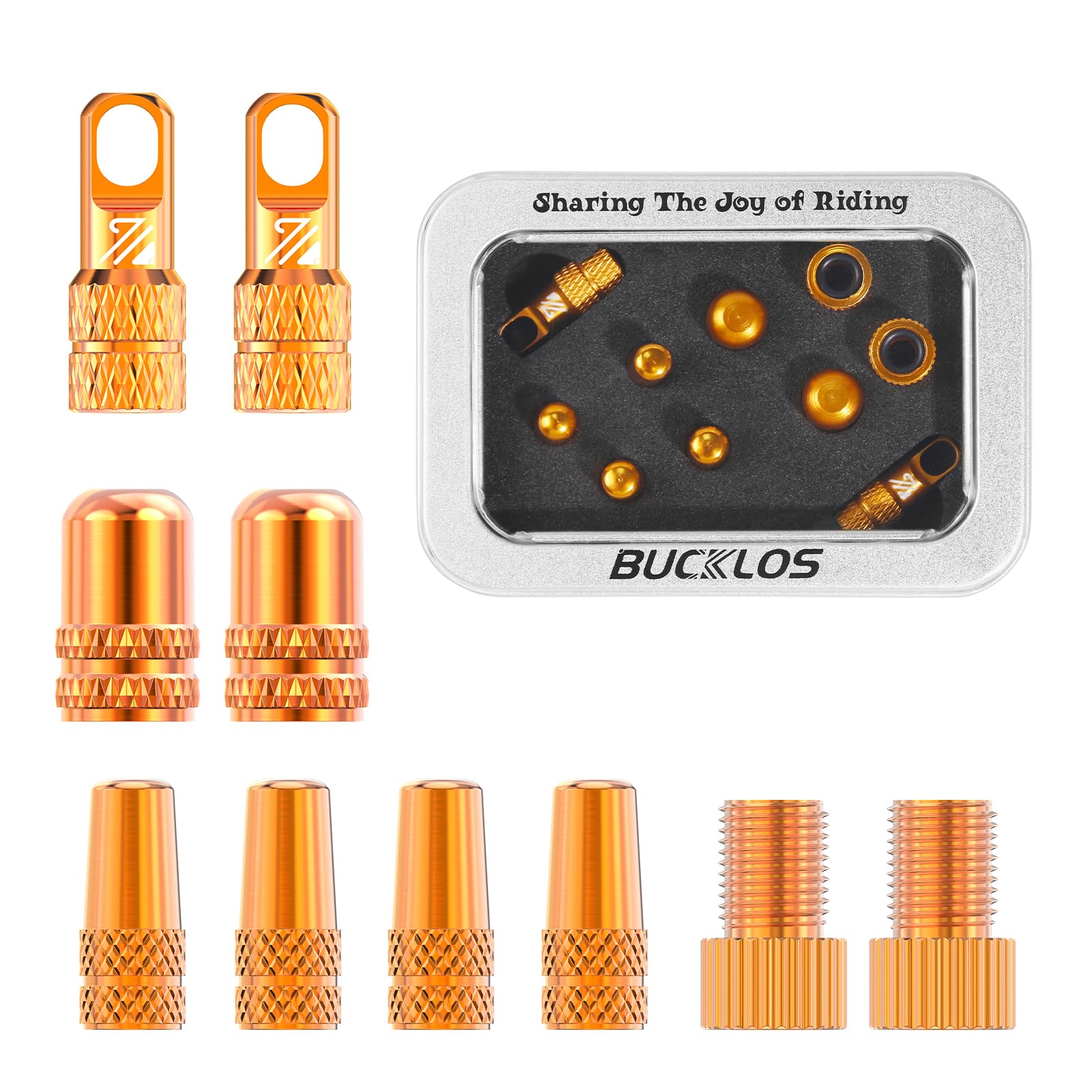 BUCKLOS 10-teiliges Fahrradreifen-Ventilkappen-Set, inkl. Presta- und Schrader-Ventil, Pumpenadapter, Ventilkernentferner-Werkzeug für Mountainbikes, Rennräder, alle Fahrräder, Staubschutz, mehrere von BUCKLOS