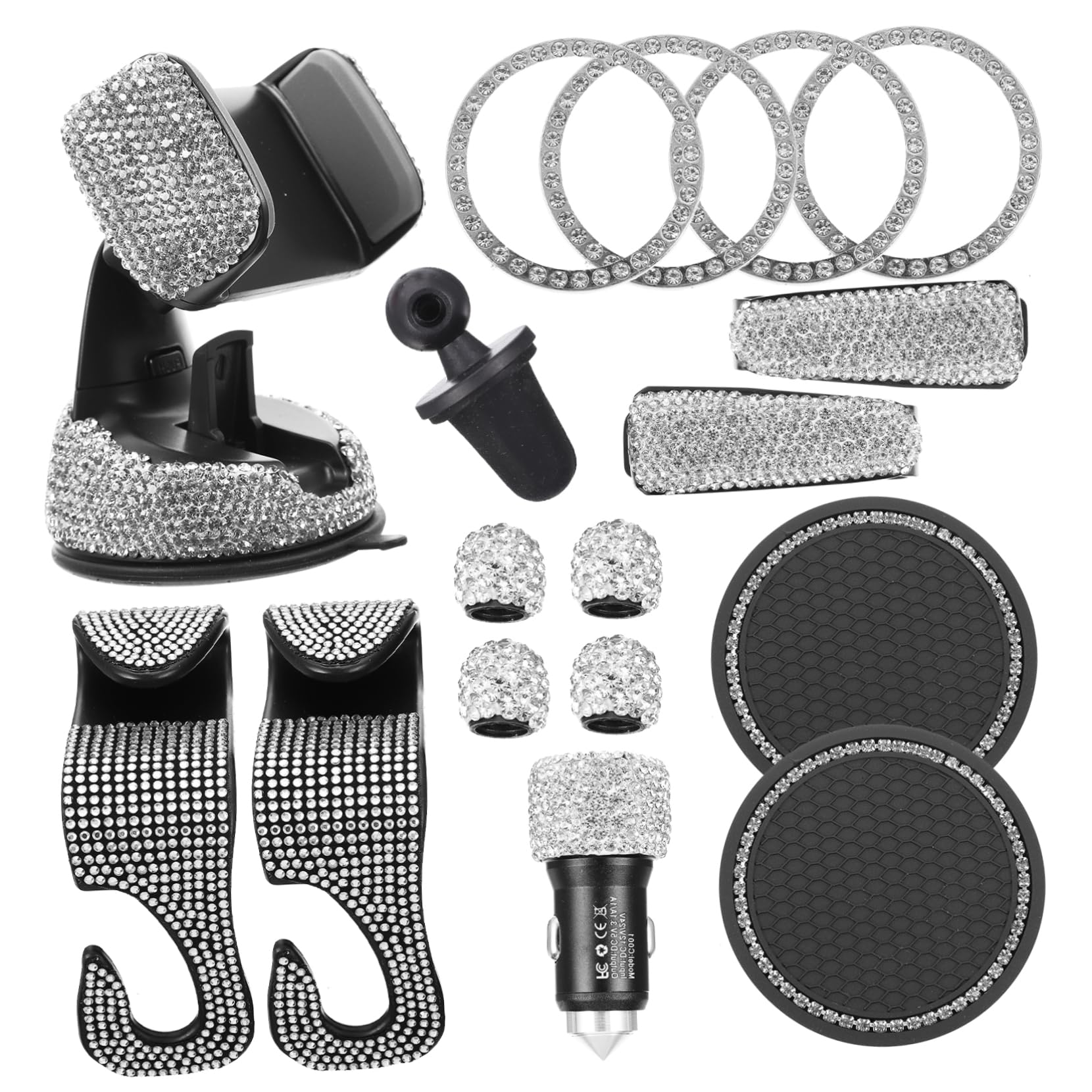 BUGUUYO 1 Set Autozubehör Strass Zündknopf Ring Untersetzer Telefonhalterung Kit Universal Handyhalterung Für Auto üftung & Armaturenbrett 360° Drehung Magnetische Halterung von BUGUUYO