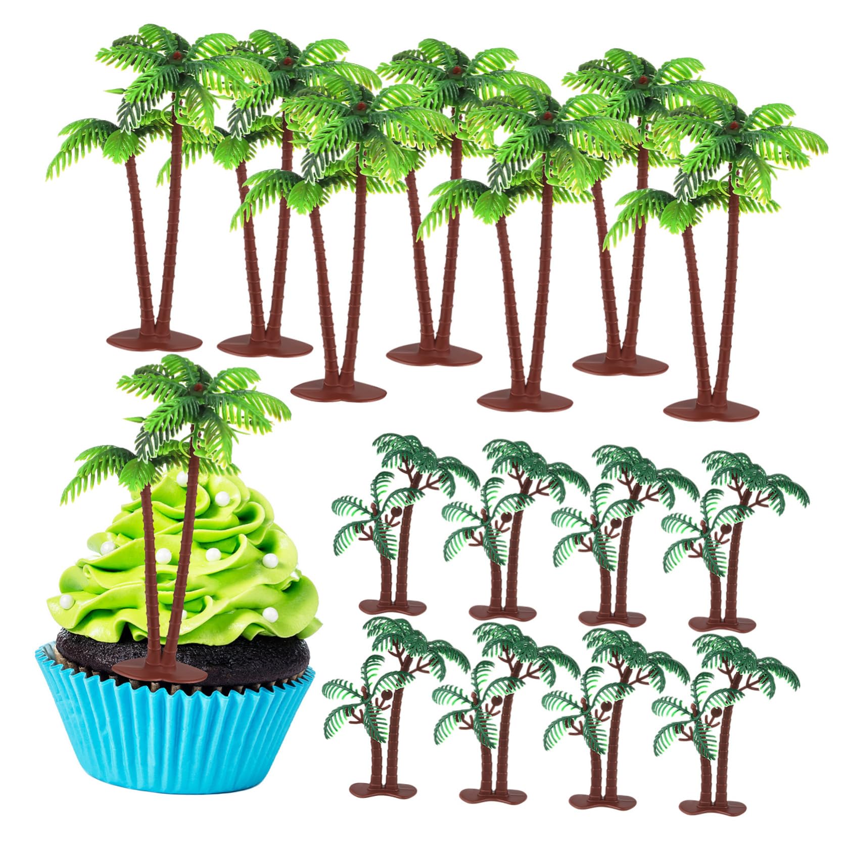 BUGUUYO 16 Stk Kuchendekoration aus Kokosnuss Cupcake-Baumspitze tropischer Kuchendeckel Kunstbäume drinnen hawaii party dekoration kindergeburtstag deko künstlicher Baum Mini-Plastikbaum von BUGUUYO