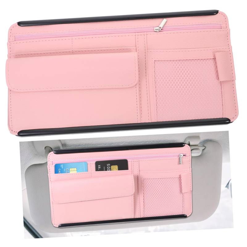 BUGUUYO Aufbewahrungstasche Für Sonnenblende Visierkarten-Organizer Auto Innen Sonnenbrillen-Organizer Autovisier Mit Mehreren Taschen Sonnenfänger Fürs Auto Auto-Visier-Organizer Abs Rosa von BUGUUYO