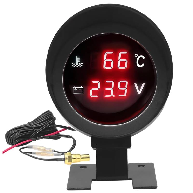 BUGUUYO Automatisches Messgerät Auto Wasser Temperatur Voltmeter Auto Temperatur Volt Kombiinstrument Temperaturanzeige Automotive Wassertemperaturanzeige Spannungsmesser Metall Black von BUGUUYO