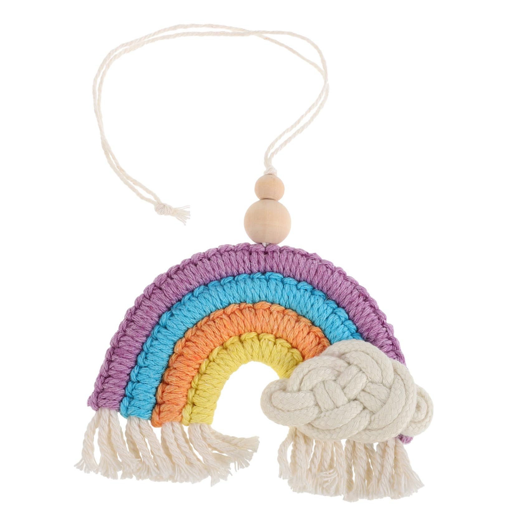 BUGUUYO Handgewebtes Boho-regenbogen-auto-hängeornament Mit Quasten, Vintage-makramee-rückspiegel-dekoration, Niedliches Autozubehör Für Frauen, Bunter Garn-anhänger Für Die von BUGUUYO