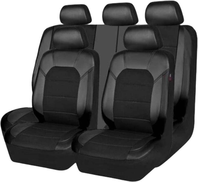 9 Stück Leder Auto Sitzbezüge Sets für Ford Focus Mk2 2004 2005 2006 2007 2008 2009 2010 2011, Allwetter Wasserdicht Bequem Autositz Sitzkissen Sitzschoner, Innenraum Zubehör,B/Black von BUGX