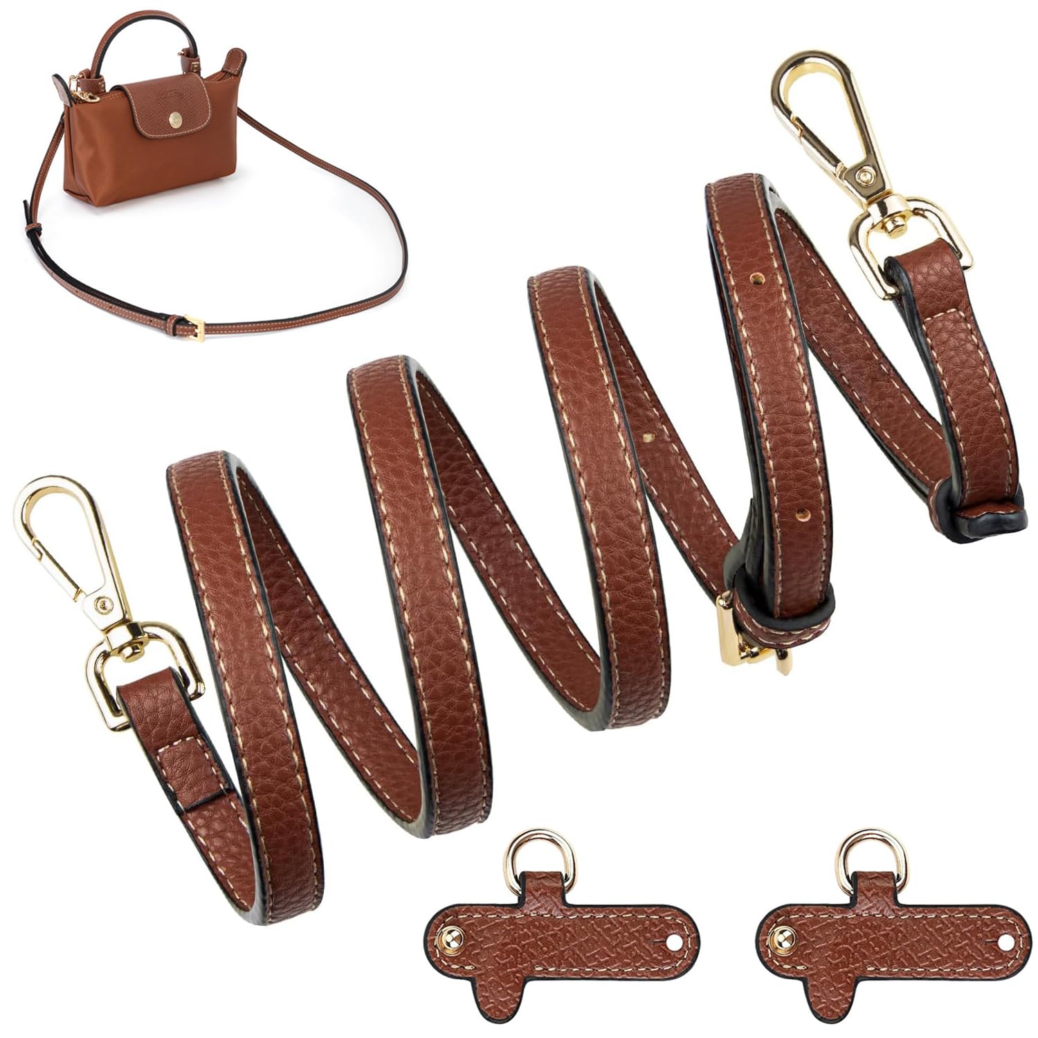 Schultergurt für Taschen Leder, Schultergurt für Longchamp Leder, Schulterriemen Leder für Crossbody Bag, Mini Bag Straps, für Damen Taschen - Einstellbarer Taschengurt ohne Stanzen von Löchern von BUKYCAT