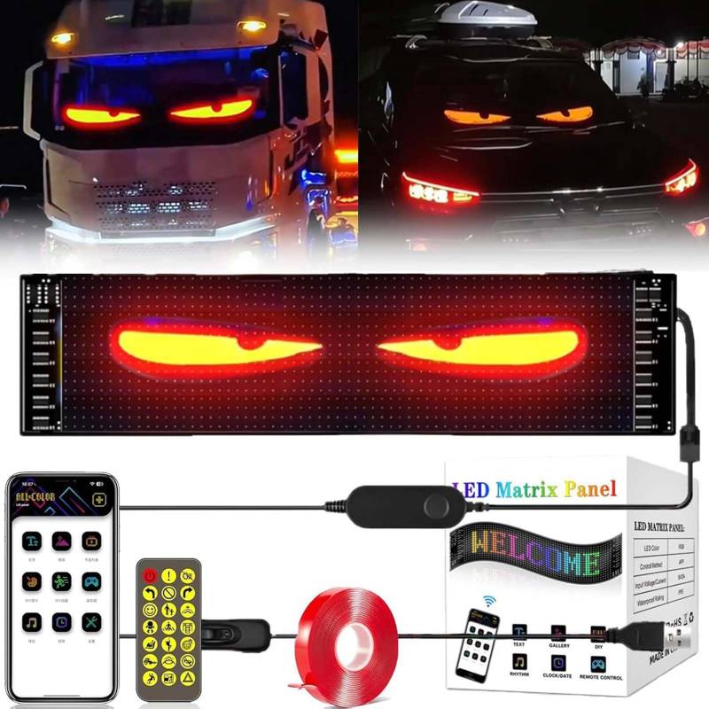 1PCS Teufelsaugen-Lichter für Autos - LED Augen für Auto, Programmierbarer LED Display Auto mit APP-Steuerung und Fernbedienung, DIY Auto Dynamische LED Display für Jedes Auto von BUNQQF