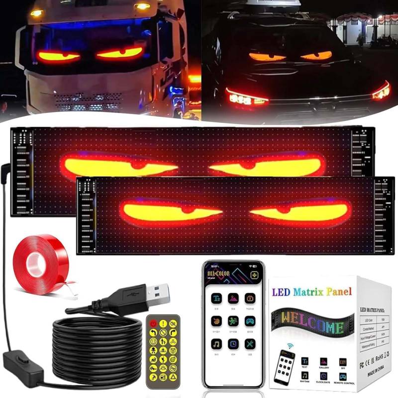 Devil Eyes Licht für Auto und LKW,2PCS dynamische LED-Augen-Lichtschilder für Auto,programmierbares Flex-Auto-LED-Display, App-Steuerungsdisplay mit benutzerdefiniertem Scroll-Text von BUNQQF