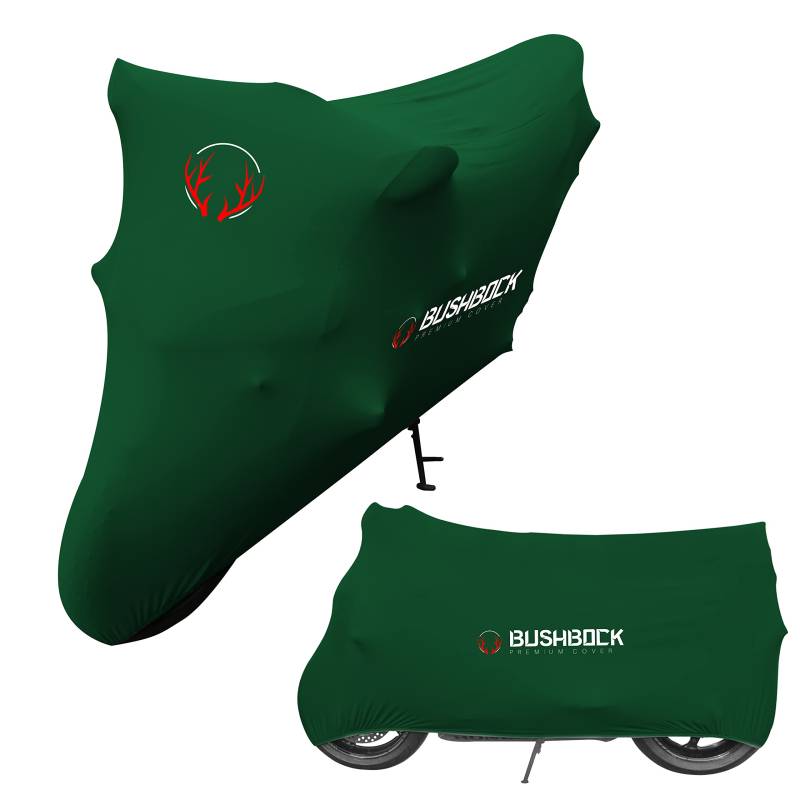 BUSHBOCK® Premium Cover Indoor Motorrad Abdeckplane-Staubschutz-elastischer, atmungsaktiver Samt-Stretchstoff (M-L, Grün) von BUSHBOCK Premium Cover