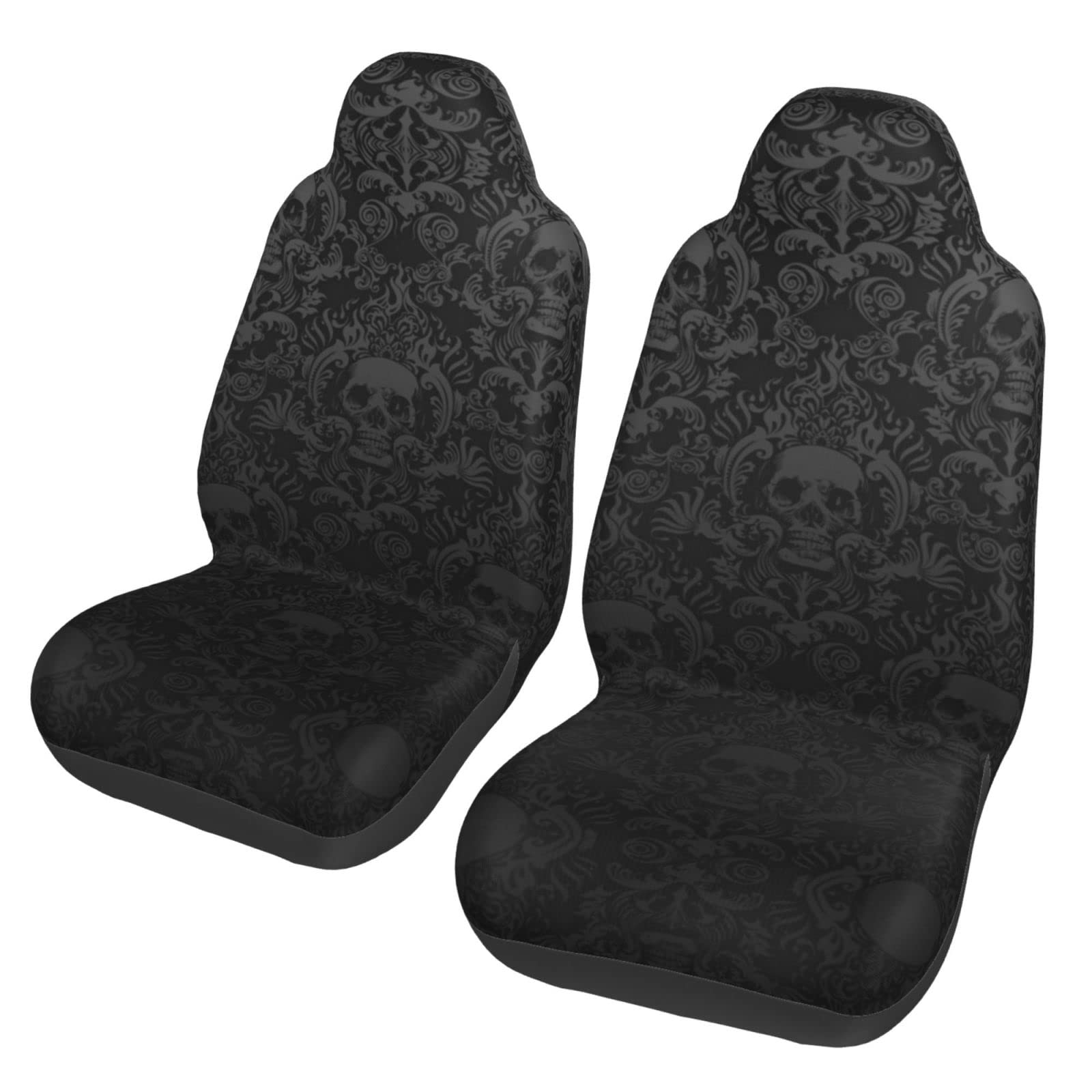 BUULOO Gothic Wallpaper Skull Autositzbezug 2 Stück Set Auto Sitzschoner Abnehmbare Kopfstütze, Mehrere Muster Dekoration von BUULOO