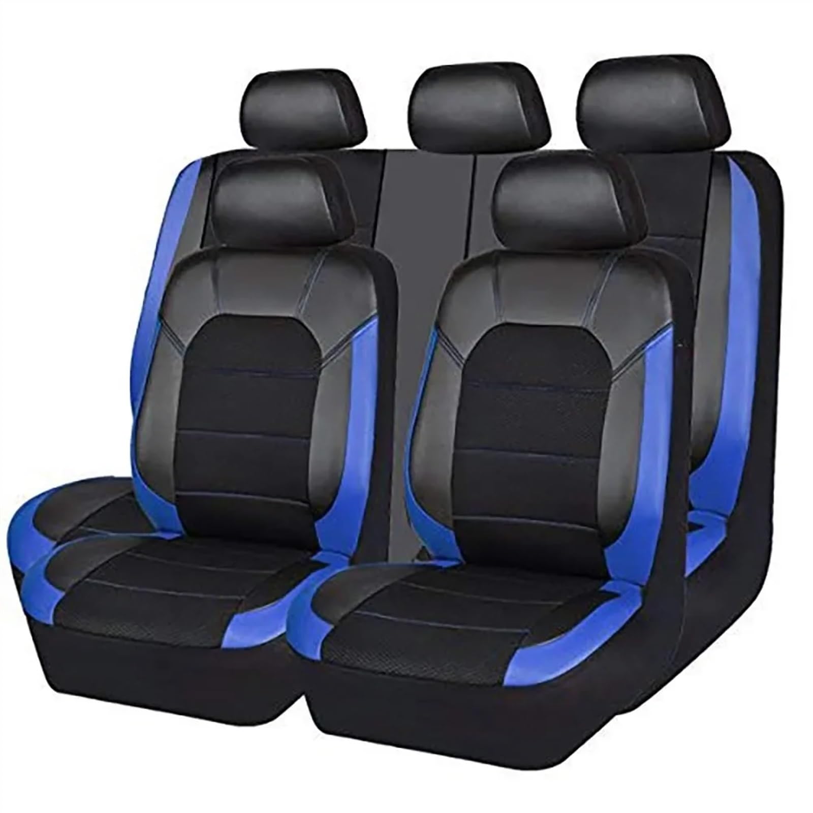 Auto-Schonbezüge 9-teiliges Set Autositzbezüge, universelles PU-Leder-Autositzkissen für die Vorder- und Rücksitze, Vollschutzpolster für 5-Sitzer-Autos und Lastwagen Autositzschoner(Black Blue) von BUUNHI