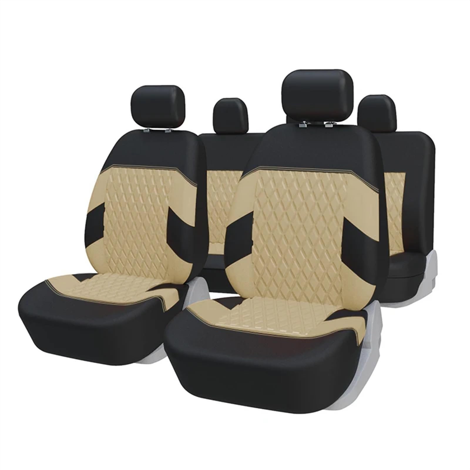 Auto-Schonbezüge Universal Autositzbezüge Polyestergewebe Schutz Airbag Kompatibel 3 Reißverschluss Autositzschoner(Full set Beige) von BUUNHI