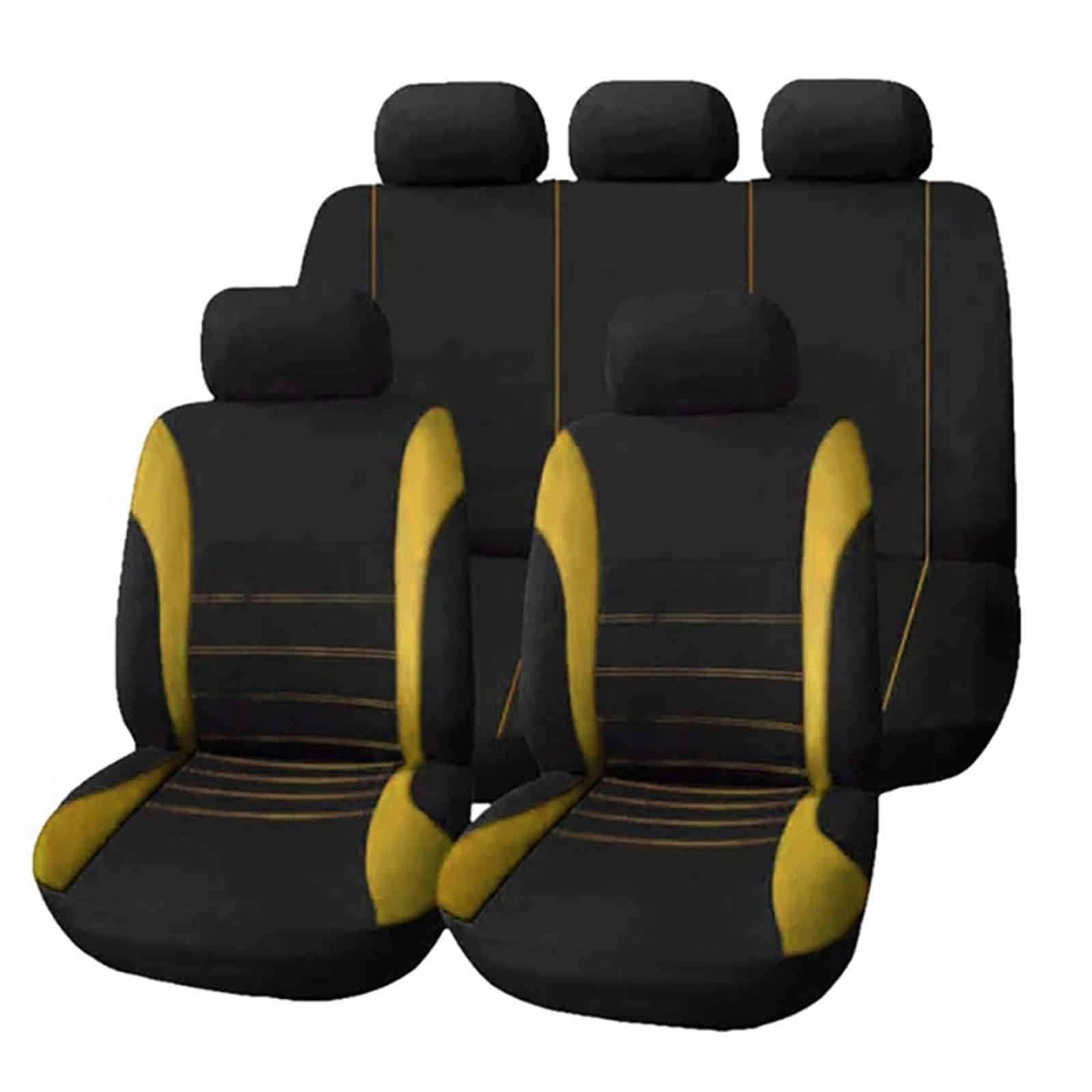 BUUNHI Auto-Schonbezüge 2/4/9 Pcs Universal Auto Sitzbezüge Set Auto Styling Innen Zubehör Autositzschoner(Full Set -Yellow) von BUUNHI
