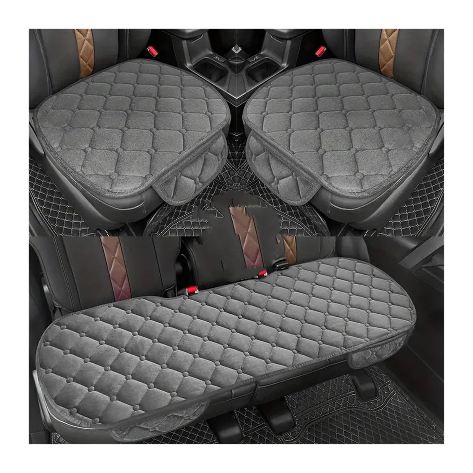 BUUNHI Auto-Schonbezüge 3-teiliges Autositzbezug-Set – plüschig, atmungsaktiv, rutschfest und warm – perfekte Passform für Autos, SUVs, LKWs, Vans Autositzschoner(GRAY) von BUUNHI