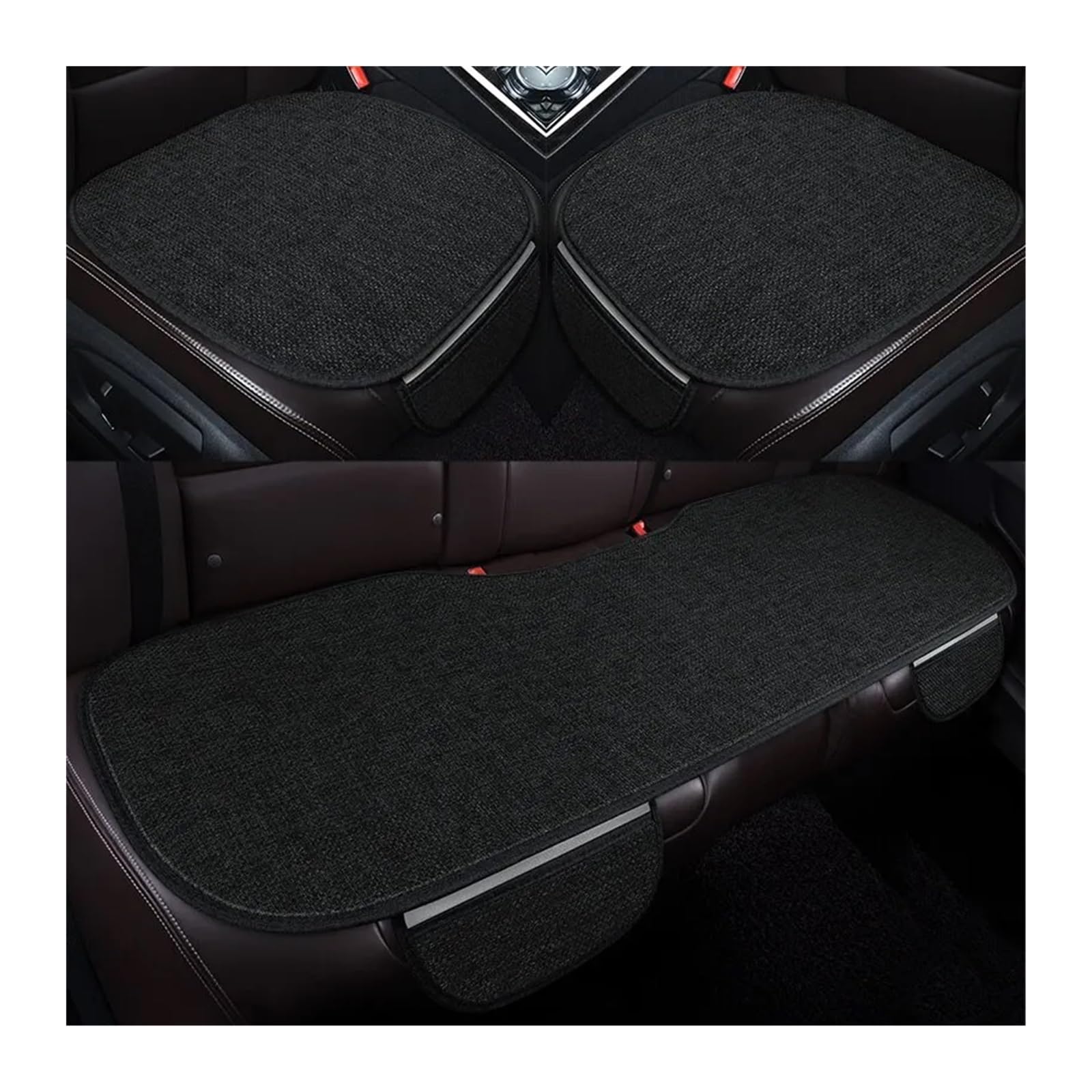 BUUNHI Auto-Schonbezüge Dreiteiliges Set aus Sackleinen-Autositzkissen Autositzschoner(Black) von BUUNHI
