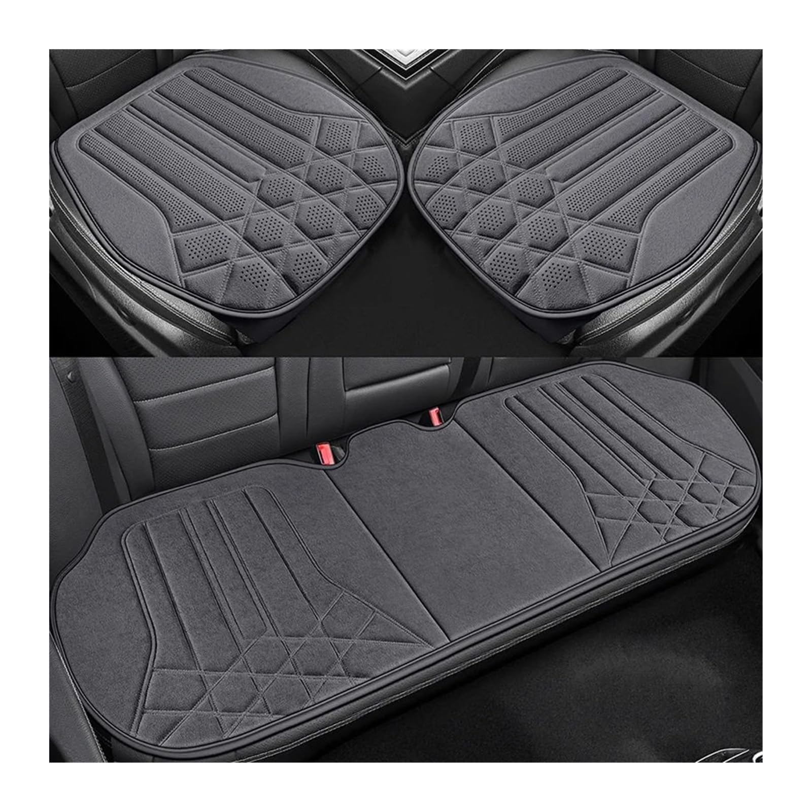 BUUNHI Auto-Schonbezüge Weiches Wildleder-Autositz-Rückenkissen für rutschfeste Sitzbezüge, geeignet für 5-Sitzer-Limousinen, SUV-Sitzmatten-Zubehör Autositzschoner(3pcs gray-02) von BUUNHI