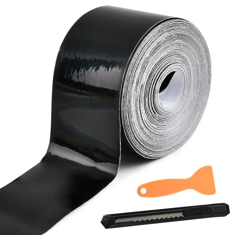 BUYGOO Auto Folie, 5cm x 15m Schwarze Folie Auto, 3D Carbon Folie Auto, Autofolie Schwarz Glänzend, Carbon Aufkleber mit Werkzeug, Zierleisten Folie Schwarz Glänzend, Carbonfolie,Karbon Folie für Auto von BUYGOO