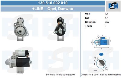 Bv Psh Anlasser [Hersteller-Nr. 130.516.092.010] für Opel, Saab von BV PSH