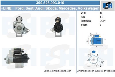 Bv Psh Anlasser [Hersteller-Nr. 300.523.093.010] für Audi, Ford, Mercedes-Benz, Seat, Skoda, VW von BV PSH