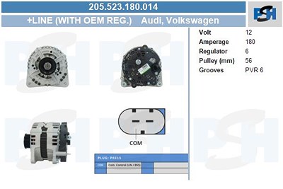 Bv Psh Generator 180 A [Hersteller-Nr. 205.523.180.014] für Audi, VW von BV PSH