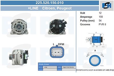 Bv Psh Generator [Hersteller-Nr. 225.520.150.010] für Citroën, Fiat, Lancia, Peugeot, Toyota von BV PSH