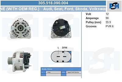 Bv Psh Generator [Hersteller-Nr. 305.518.090.004] für Audi, Ford, Seat, Skoda, VW von BV PSH