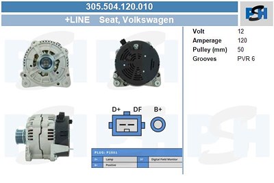 Bv Psh Lichtmaschine 120A [Hersteller-Nr. 305.504.120.010] für Audi, Ford, Seat, Skoda, VW von BV PSH