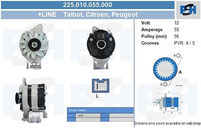 Bv Psh Lichtmaschine 50 A [Hersteller-Nr. 225.010.055.000] für Peugeot von BV PSH