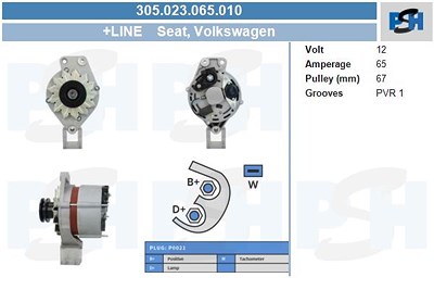 Bv Psh Lichtmaschine 65A [Hersteller-Nr. 305.023.065.010] für VW von BV PSH