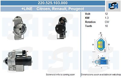 Bv Psh Starter [Hersteller-Nr. 220.525.103.000] für Citroën, Fiat, Lancia, Peugeot, Renault von BV PSH