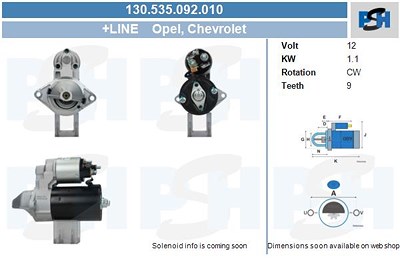 Bv Psh Anlasser 1,1 KW [Hersteller-Nr. 130.535.092.010] für Chevrolet, Fiat, Gm Korea, Opel von BV PSH